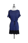 Short Sleeves Sleeves Striped Print Elasticized Waistline Pocketed Dress
