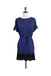 Pocketed Elasticized Waistline Short Sleeves Sleeves Striped Print Dress