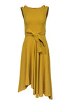 High-Low-Hem Hidden Back Zipper Cutout Belted Sleeveless Round Neck Spring Tie Waist Waistline Wedding Dress/Midi Dress