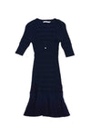 Scoop Neck 3/4 Sleeves Dropped Waistline Ribbed Dress