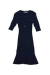 3/4 Sleeves Dropped Waistline Scoop Neck Ribbed Dress