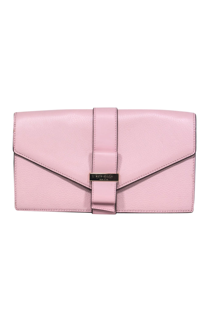 Kate Spade - Baby Pink Pebbled Leather Fold-Over Clutch – Current Boutique