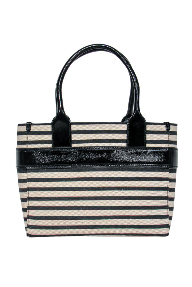 Kate Spade - Beige & Black Striped Tote w/ Patent Leather Bow & Trim –  Current Boutique