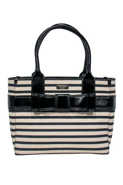 Kate Spade - Beige & Black Striped Tote w/ Patent Leather Bow & Trim –  Current Boutique