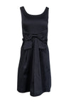 Sophisticated A-line Pleated Hidden Back Zipper Round Neck Sleeveless Little Black Dress With a Bow(s)
