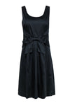 Sophisticated A-line Hidden Back Zipper Pleated Sleeveless Round Neck Little Black Dress With a Bow(s)