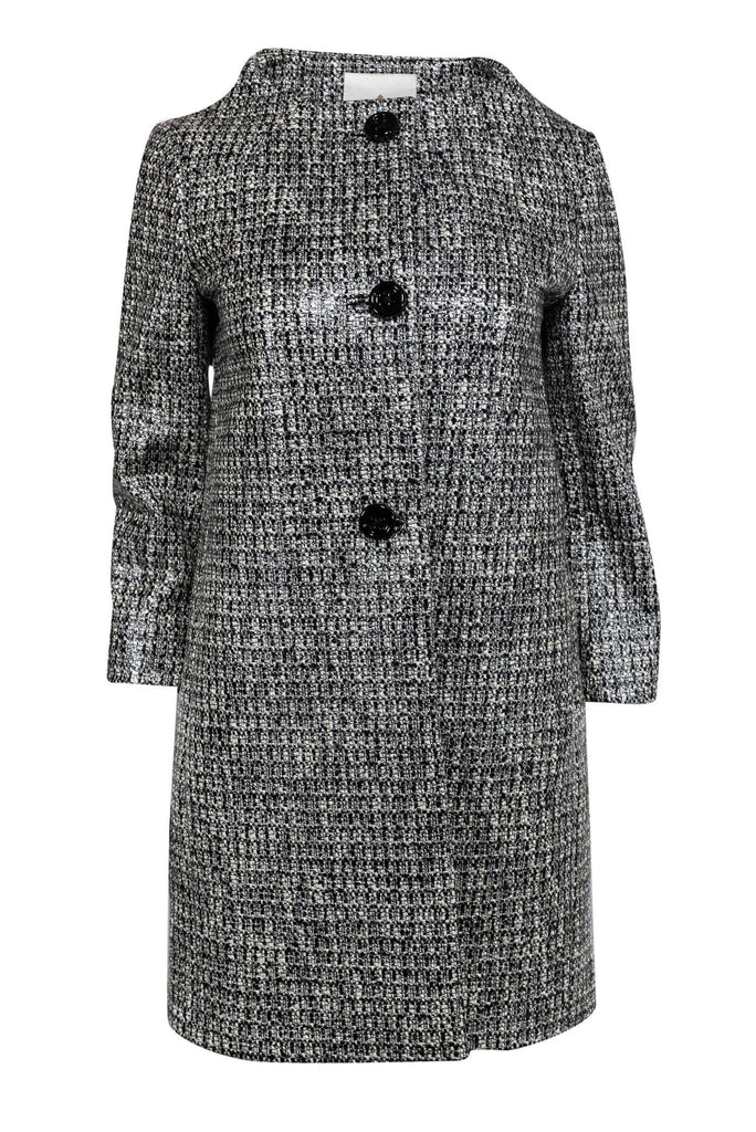Kate Spade - Black & Cream Coated Tweed Coat Sz 4 – Current Boutique