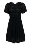 Fit-and-Flare Round Neck Stretchy Drawstring Fitted Ribbed Short Sleeves Sleeves Dress