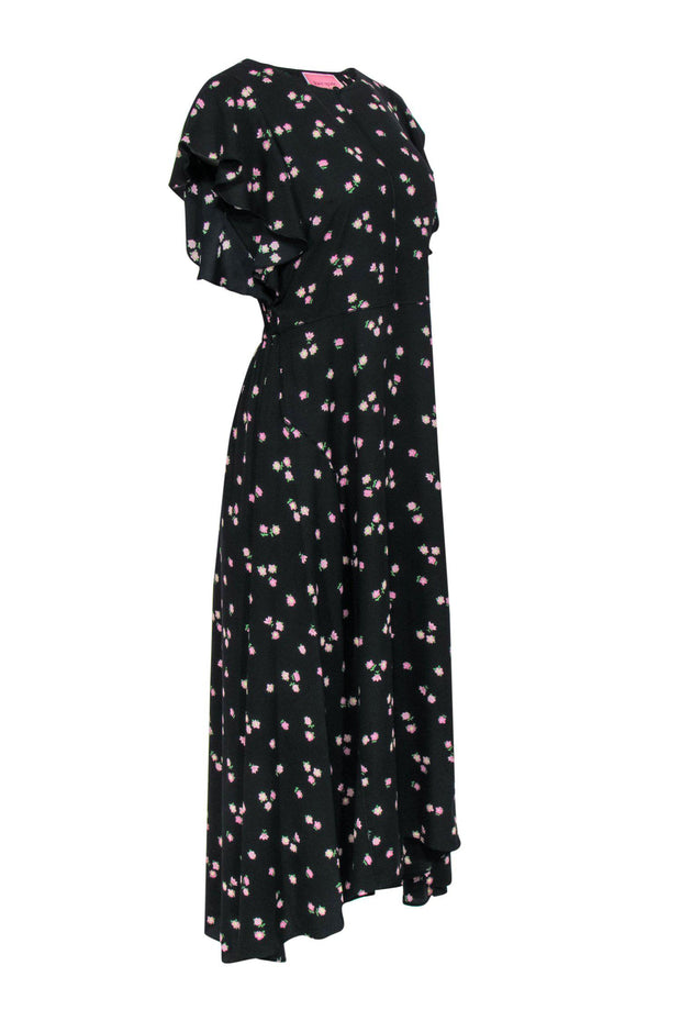 Kate Spade - Black Floral Ruffle Sleeve Maxi Dress Sz 8 – Current Boutique