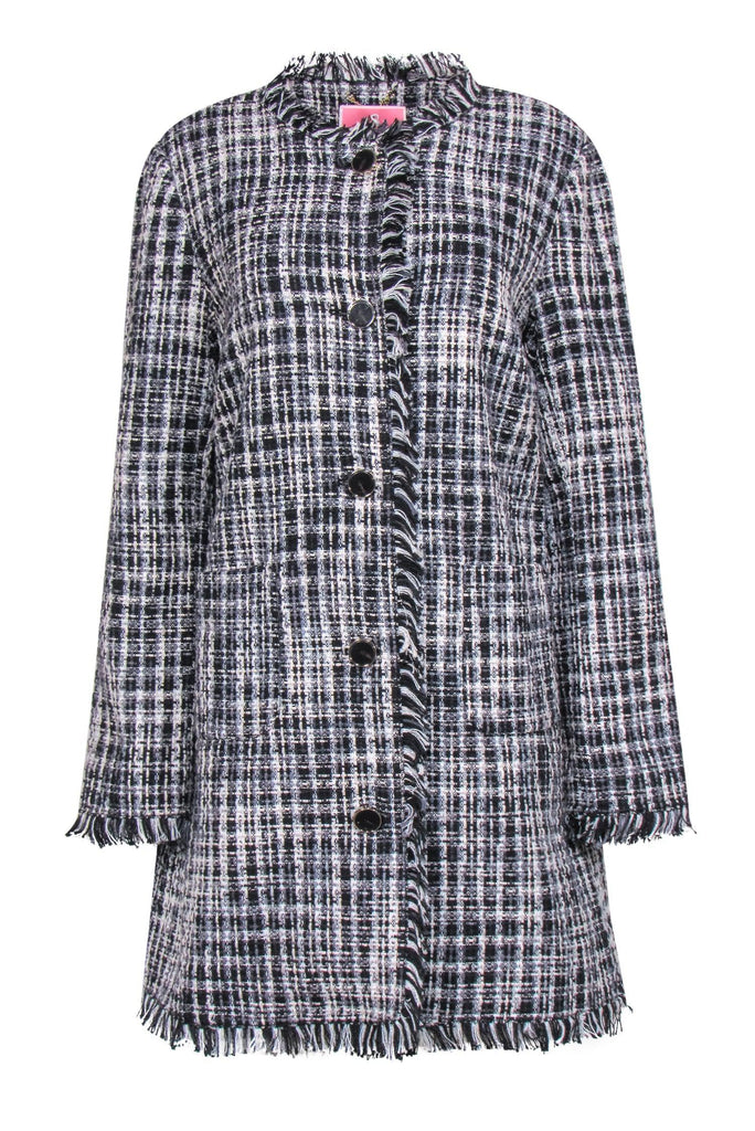 Kate Spade - Black, Grey & White Tweed Button-Up Coat w/ Frayed Trim S –  Current Boutique