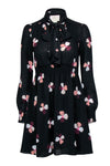 Floral Print Long Sleeves Elasticized Waistline Smocked Self Tie Dress