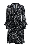 V-neck Long Sleeves Gathered Hidden Back Zipper Polka Dots Print Silk Dress