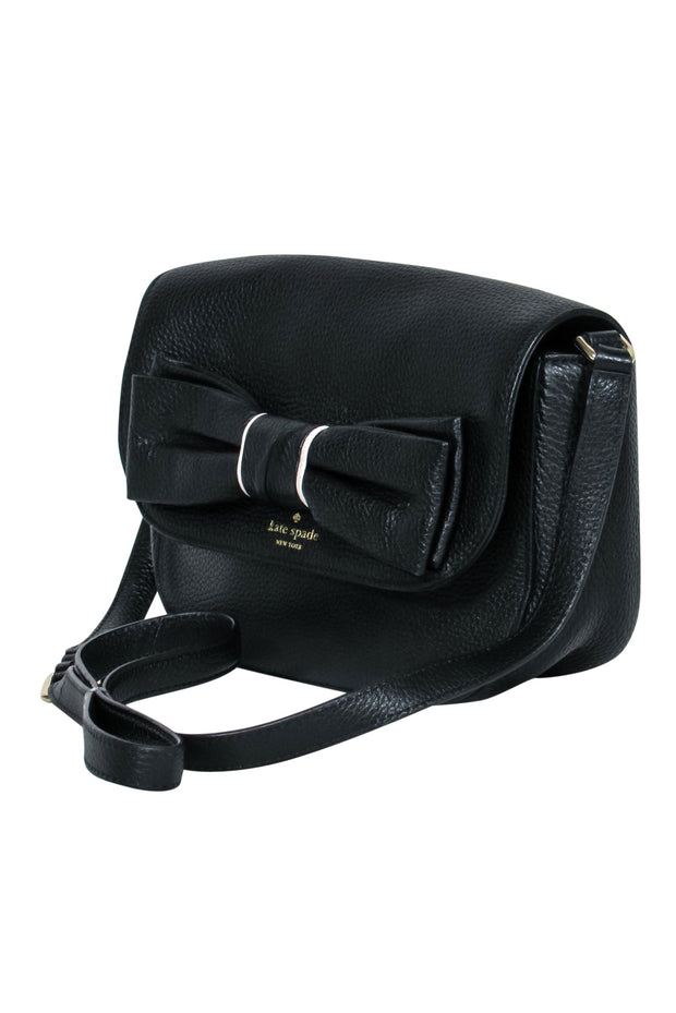 Kate Spade - Black Pebbled Leather Flap Closure w/ Bow – Current Boutique