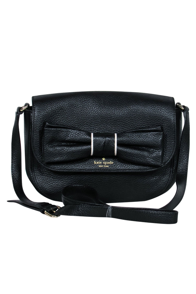 Kate Spade - Black Pebbled Leather Flap Closure w/ Bow – Current Boutique