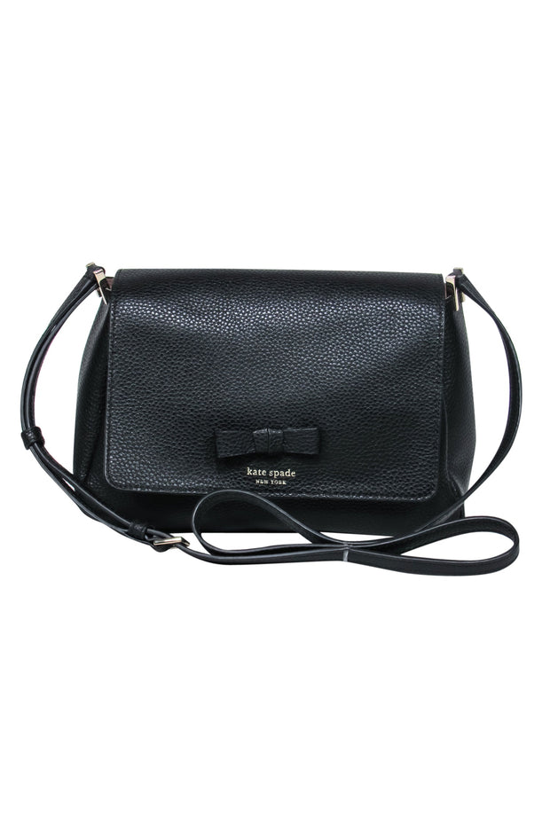 Kate Spade - Black Pebbled Leather Fold-Over Crossbody w/ Bow – Current  Boutique