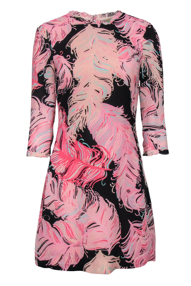 Kate Spade - Black & Pink Feather Print Shift Dress Sz 2 – Current Boutique