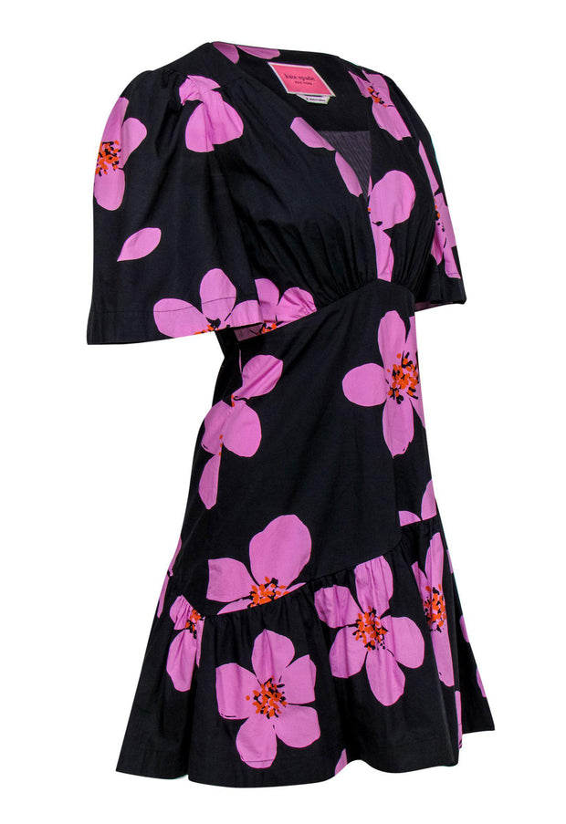 Kate Spade - Black & Pink Floral Print Short Sleeve Fit & Flare Dress –  Current Boutique