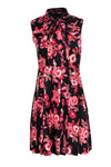 Spring Sleeveless Floral Print Silk Belted Dress
