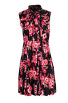 Floral Print Spring Silk Belted Sleeveless Dress