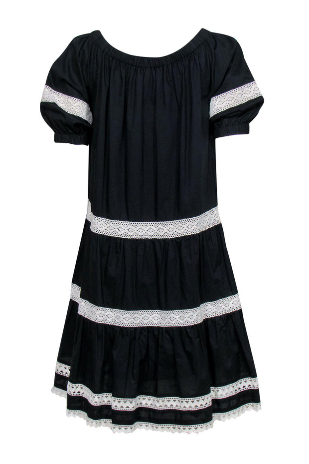 Kate Spade - Black Short Sleeve Off-the-Shoulder Shift Dress w/ Lace T –  Current Boutique