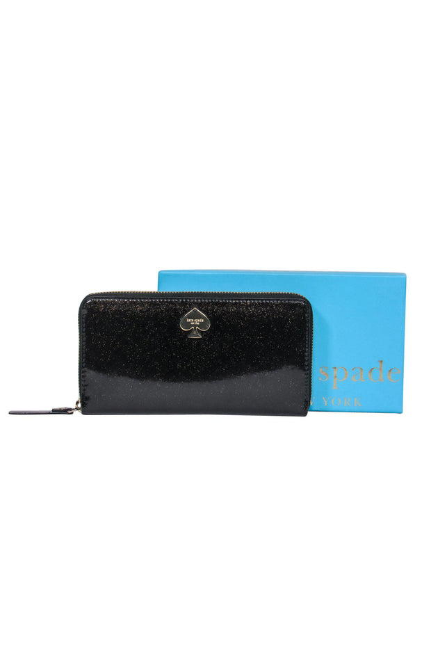 Kate Spade - Black Sparkled Zip-Around Patent Wallet – Current Boutique