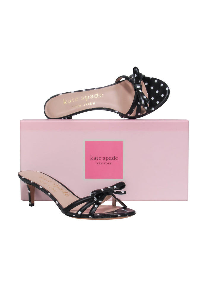 Kate Spade - Black & White Polka Dot Leather Kitten Heel w/ Bows Sz 7. –  Current Boutique