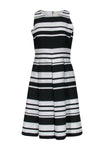 Sophisticated Back Zipper Striped Print Flared-Skirt Scoop Neck Sleeveless Dress