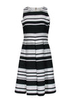 Sophisticated Flared-Skirt Scoop Neck Sleeveless Striped Print Back Zipper Dress