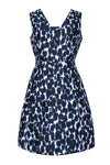 Sleeveless Square Neck Cocktail Polyester Animal Leopard Print Fitted Hidden Back Zipper Fit-and-Flare Dress