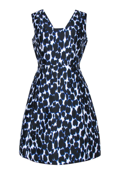 Fit-and-Flare Square Neck Cocktail Animal Leopard Print Hidden Back Zipper Fitted Polyester Sleeveless Dress