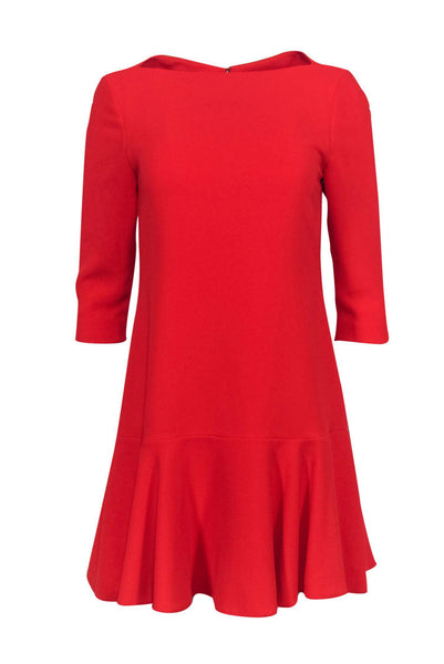 Dropped Waistline Bateau Neck Polyester Dress With Ruffles