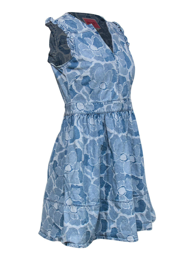 Kate Spade - Denim Floral Textured Sleeveless Fit & Flare Dress w/ Ruf –  Current Boutique