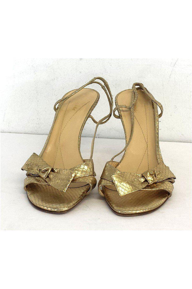 Kate Spade - Gold Fish Scale Print Leather Bow Heels Sz 10 – Current ...