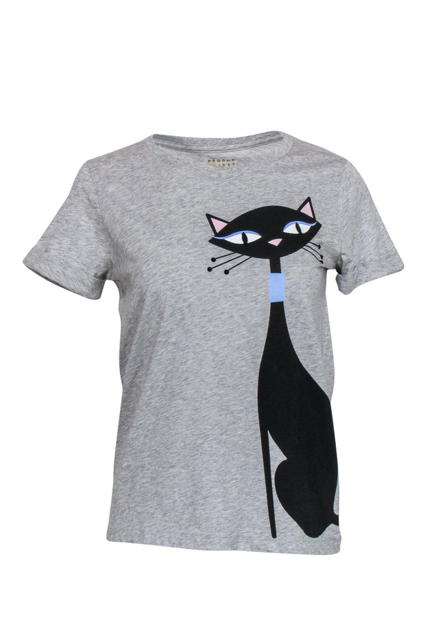 Kate Spade - Grey T-Shirt w/ Black Cat Graphic Sz XS – Current Boutique