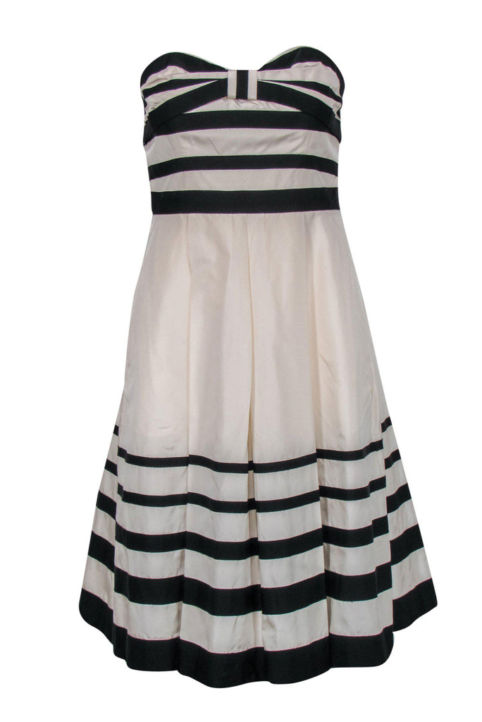 Kate Spade - Ivory & Black Striped Strapless Silk A-Line Dress w/ Bow –  Current Boutique