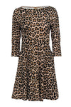 Animal Leopard Print Fitted Bateau Neck 3/4 Sleeves Sheath Sheath Dress