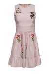 Polyester Fit-and-Flare Round Neck Summer Sleeveless Floral Print Fitted Hidden Back Zipper Tiered Embroidered Party Dress