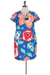 Pocketed Back Zipper Shift Floral Print Short Sleeves Sleeves Dress