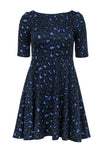 Short Sleeves Sleeves Cocktail Lace-Up Fitted Pocketed Animal Leopard Print Fit-and-Flare Round Neck Dress