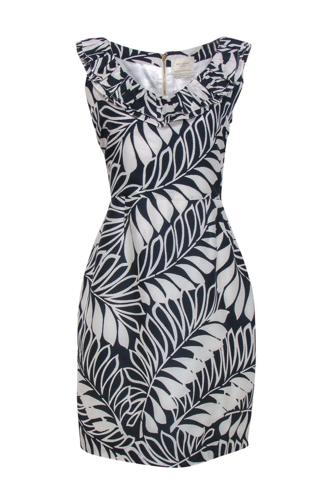 Kate Spade - Navy & White Leaf Print Silk Dress Sz 10 – Current Boutique