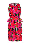 Summer Peplum Fitted Round Neck Sheath Sleeveless Floral Print Sheath Dress