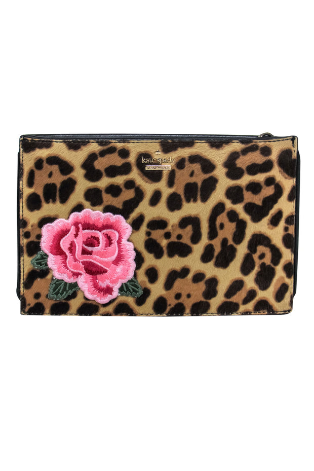 Kate Spade - Tan & Black Leopard Print Calf Hair Zippered Clutch w/ Fl –  Current Boutique