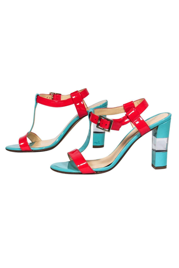 Kate Spade - Teal & Red Two-Toned Strappy Heels w/ Clear Cutouts Sz 6. –  Current Boutique