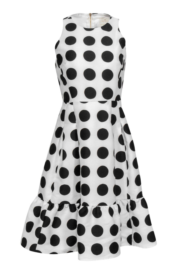 Kate Spade - White & Black Polka Dot Sleeveless A-Line Dress w/ Flounc –  Current Boutique