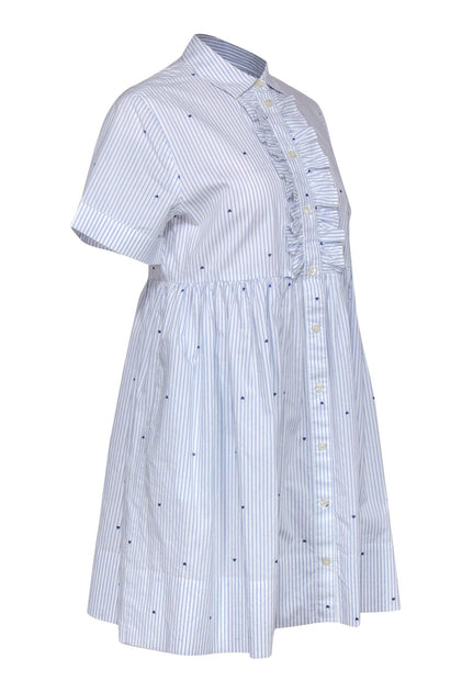 Kate Spade - White & Blue Pinstriped & Heart Print Button-Up Dress Sz –  Current Boutique