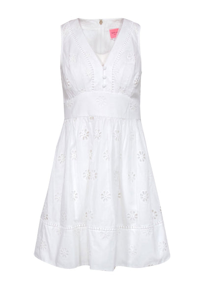 V-neck Sleeveless Embroidered Pocketed Short Floral Print Cotton Party Dress