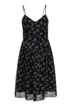 A-line V-neck Floral Print Sleeveless Hidden Side Zipper Silk Midi Dress