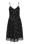 A-line V-neck Hidden Side Zipper Floral Print Sleeveless Silk Midi Dress