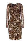 Long Sleeves Animal Leopard Print Asymmetric Back Zipper Ruched Sheath Cocktail Sheath Dress/Party Dress