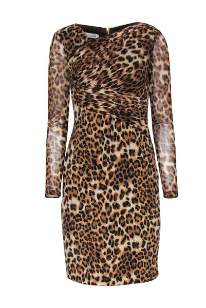Long Sleeves Animal Leopard Print Sheath Cocktail Ruched Asymmetric Back Zipper Sheath Dress/Party Dress